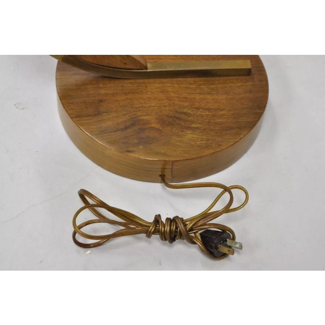 Vintage Mid Century Danish Modern Teak Wood & Brass Sculptural Table Lamp - Pair For Sale - Image 11 of 12