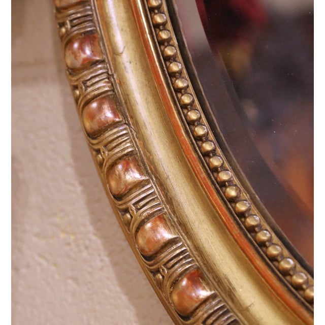 19th Century French Louis XV Giltwood Oval Wall Mirror With Beveled Glass For Sale - Image 4 of 7