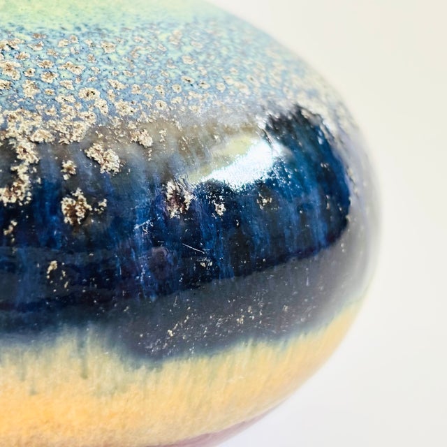 Blue Textured Blue Lava Glaze Pottery Vase For Sale - Image 8 of 10