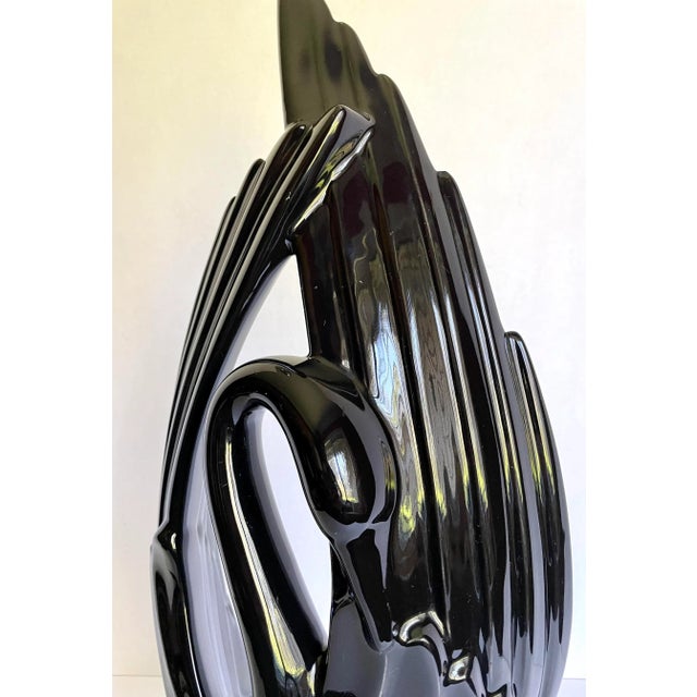 Art Deco 1960's Royal Haeger Pottery Black Ceramic Swan For Sale - Image 3 of 10