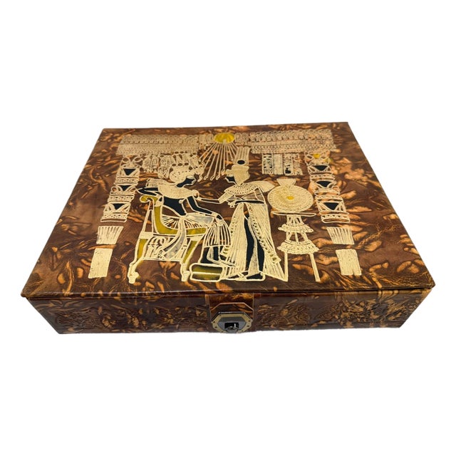 Handmade Genuine Leather Jewelry Box – Gold Embossed Pharaoh Design, Luxury Box For Sale