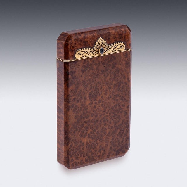 French 18 Karat Gold and Burr Walnut Cigarette Case from Mappin & Webb, 1890s For Sale - Image 3 of 18