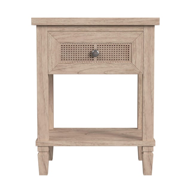Spritely Home Accent Furniture Flagstaff 20 in. W Rectangular Cane and Wood 1 Drawer Nightstand with Lower Open Shelf, Desert Sand For Sale - Image 4 of 8