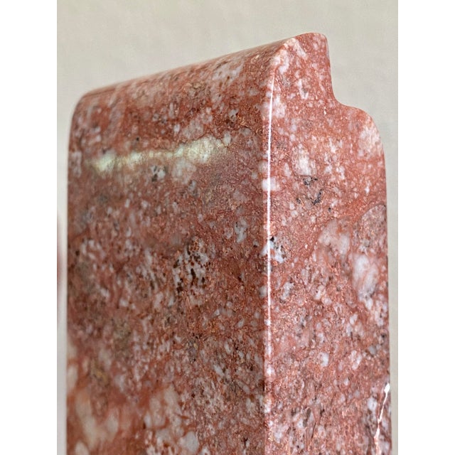 Metal Minimalist Pink Marble Modern Sculpture on Primitive Style Rusty Display Stand For Sale - Image 7 of 13