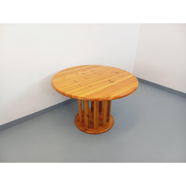 Vintage Scandinavian Pine Round Dining Table with Extensions in the style of Rainer Daumiller, 1970s For Sale - Image 12 of 18