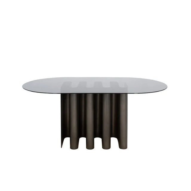 Tavolo2 smoky grey dining table by Pulpo Dimensions: D180 x W100 x H75 cm Materials: glass, aluminum All color...