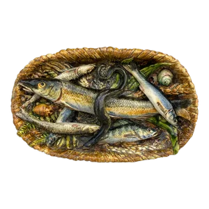 19th Century Rare Majolica Palissy Fish Basket Platter Leon Brard