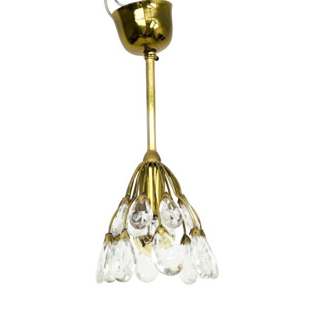 Brass Pendant Light with Crystal For Sale