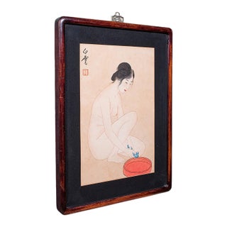 Vintage Figural Woodblock Print, Japanese, After Hashiguchi Goyo, Mid Century For Sale