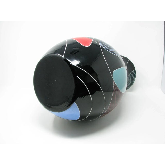 Vintage Kunstglass Ilmenau Large Hand-Painted Black Glass Vase Made in Germany For Sale - Image 9 of 13