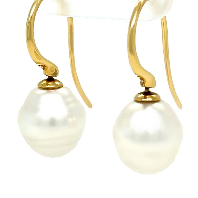 Paspaley 18ct Yellow Gold Australian South Sea Pearl Shepherd Hook Earrings 5.4g, Pair For Sale - Image 4 of 11