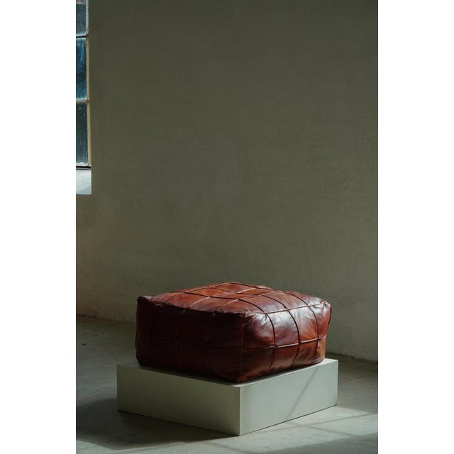 Mid-Century Modern Moroccan Patchwork Leather Ottoman, 1970s For Sale - Image 15 of 18