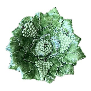 Vintage Portuguese Glazed Ceramic Grape Leaf Bowl For Sale