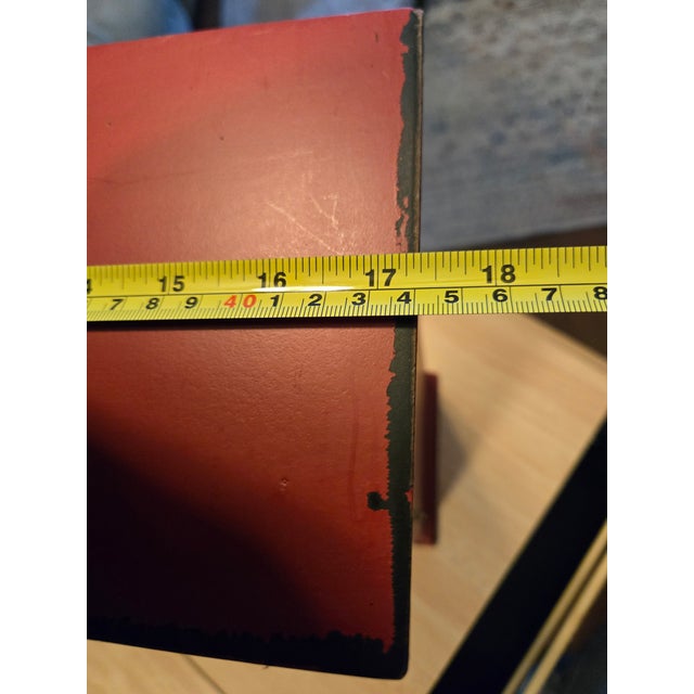 Wood Distressed Red Vintage Cabinet With Metal Design Doors For Sale - Image 7 of 8