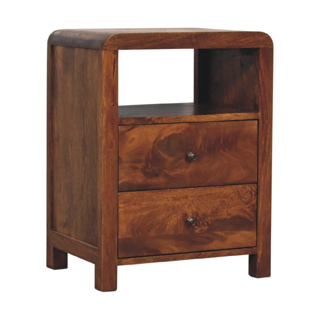 Contemporary Chestnut-Finish Mango Wood Curved Nightstand For Sale - Image 3 of 8