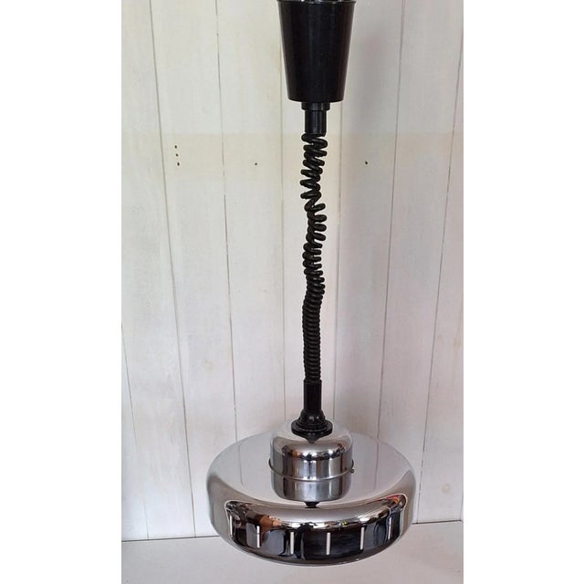 Height-Adjustable Inside-Painted Pendant with Outside-Chromed Metal Shade, 1970s For Sale - Image 4 of 7
