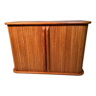 Tambour Wall Cabinet Teak Wood C1960 Danish Modern 2 Doors Mid Century Wall or Desk Mint For Sale
