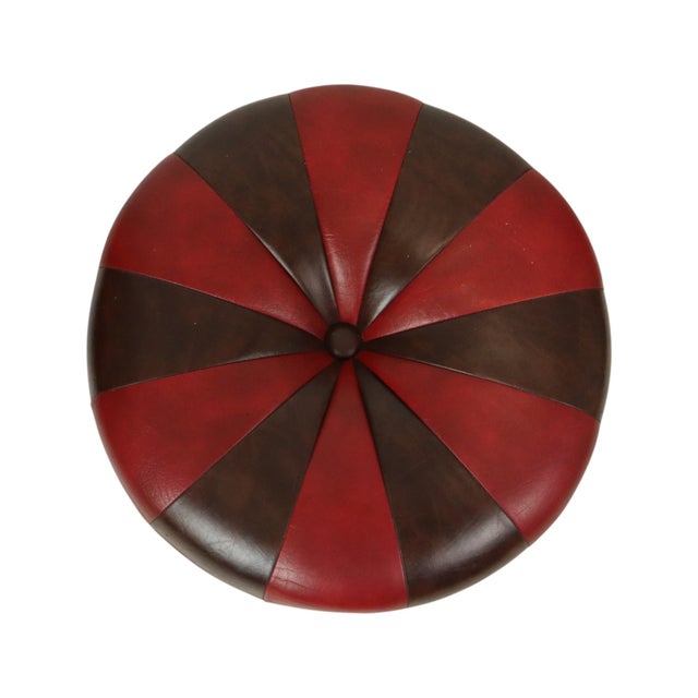 Vintage Round Pouf in Two-Tone Skai, 1960s For Sale - Image 3 of 12