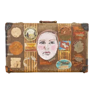 Folk Art Painted Face Suitcase by Artist Ira Yeager
