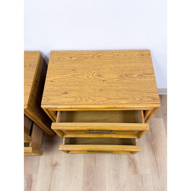 Lea Furniture Faux Bamboo Nightstand Pair Vintage Coastal Hollywood Regency For Sale - Image 10 of 12