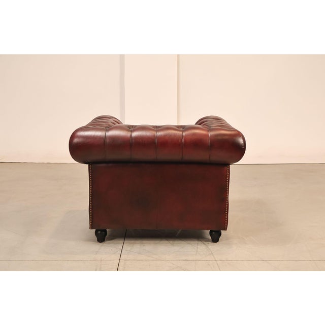 Chesterfield Style Pair of Oxford Red Leather Club Chairs For Sale - Image 15 of 18