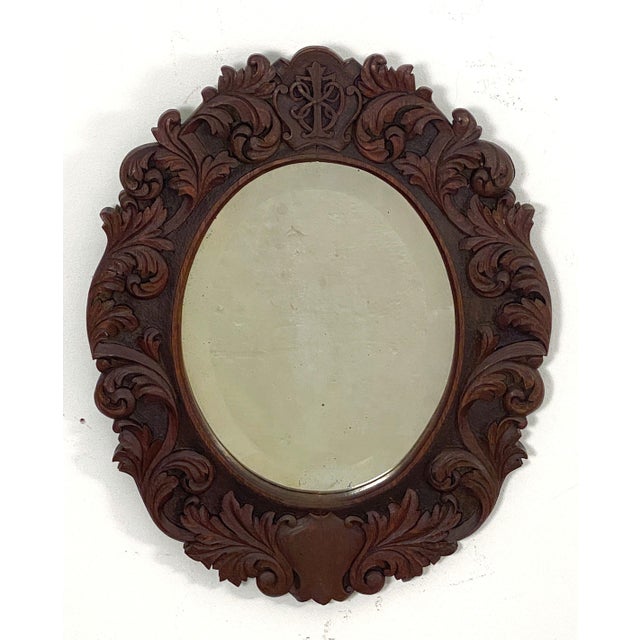 Black Forest Oval Beveled Mirror With Hand Carved Frame (H 25 1/2 X W 20 1/2) For Sale - Image 9 of 10