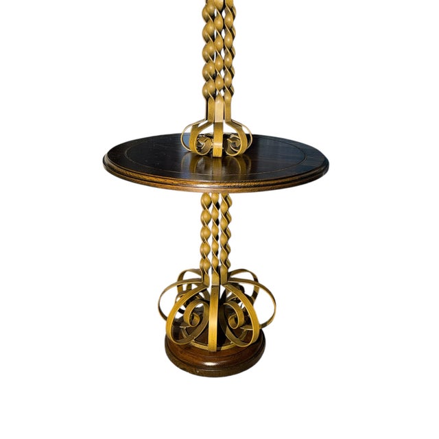 1950s Mid-Century Modern Florentine Style Wrought Iron Floor Lamp & Wood Side Table For Sale - Image 9 of 12
