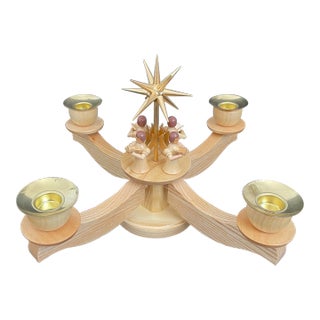 Albin Preissler German Natural Wood 4 Standing Angles Advent Candlesticks - Candelabra For Sale