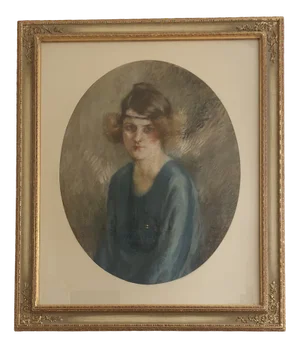 Charles Émile Moïse Hornung, Jeune femme coiffure Charleston et robe bleue, Pastel on Paper, Framed