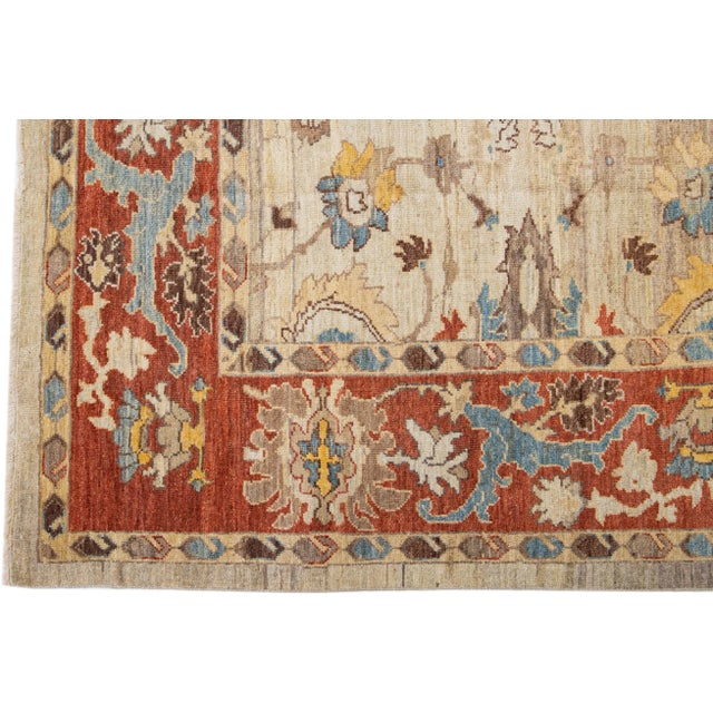 Modern Sultanabad Handmade Brown & Rust Wool Rug With Floral Motif For Sale - Image 4 of 7