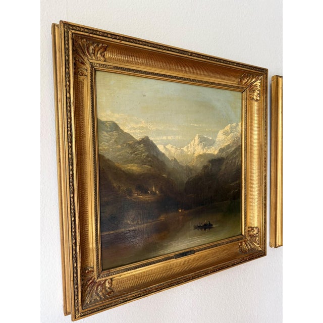 19th Century James Poole, Pair of Mountain Lake Landscapes, 1800s, Oil on Canvas, Framed For Sale - Image 5 of 11