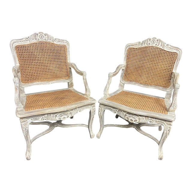 Louis XV Style Cane Bergeres/Pair For Sale