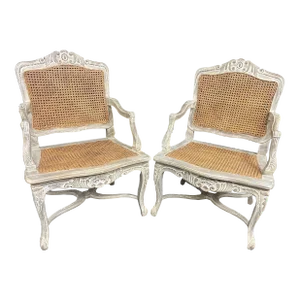 Louis XV Style Cane Bergeres/Pair