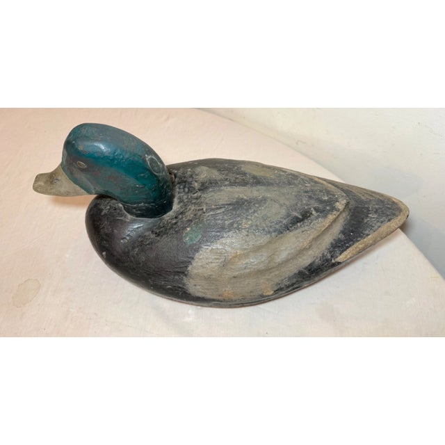 Antique Hand Carved Wood Folk Art Mallard Duck Decoy Shore Bird Sculpture Black For Sale - Image 4 of 9