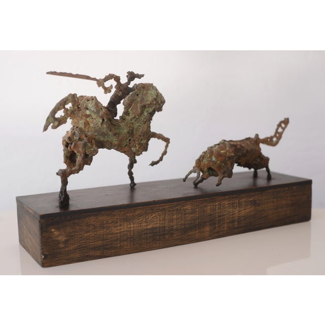 Mid-Century Modern Mid Century Brutalist Bronze Picador & Bull Sculpture For Sale - Image 3 of 11