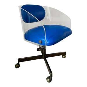 Vladimir Kagan Custom Commissioned 1970s Swivel Desk Chair With Lucite Frame and Italian Leather