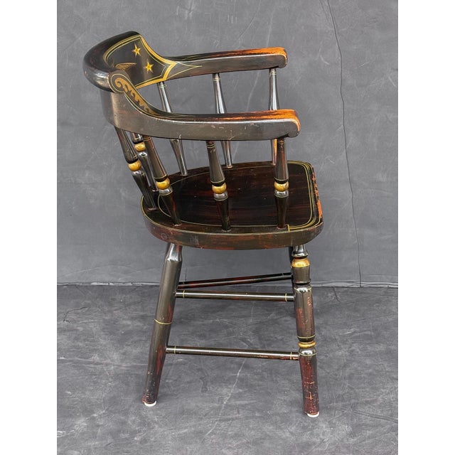 American Ebonized Captain's Chair With Federal Style Eagle and Stars For Sale - Image 12 of 18