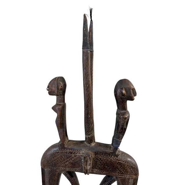 Vintage African Wooden Chi Wara Antelope Headdress or Crest Mask on Stand Mali.27.5" H For Sale - Image 4 of 8