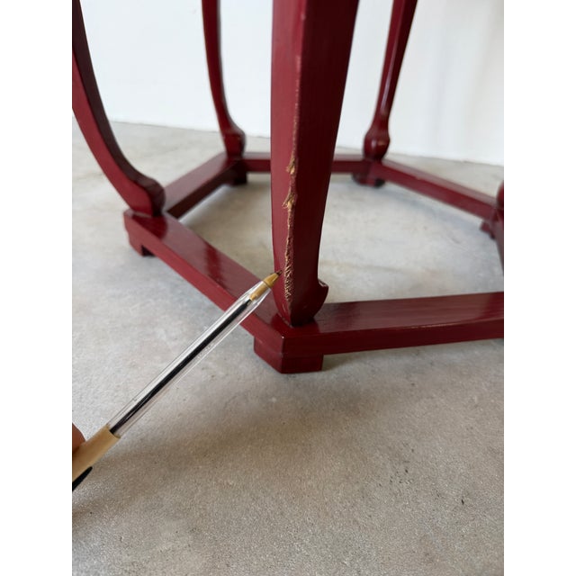 Baker Furniture Chinoiserie Style Red Lacquer Hexagonal Side Table For Sale - Image 10 of 12
