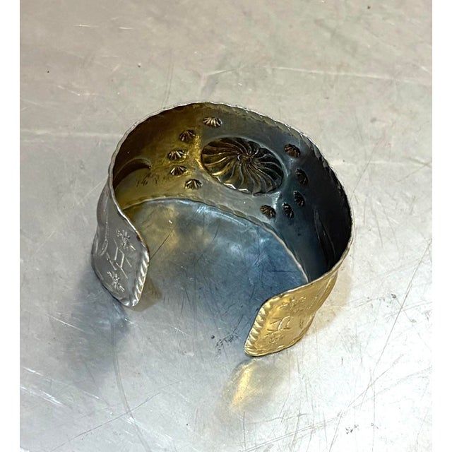 1940s Native American Style Etched Silver Cuff Bracelet For Sale - Image 5 of 5