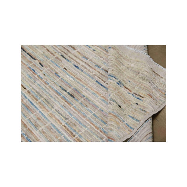 Blue & Cream Modern Wool Rug For Sale - Image 9 of 9