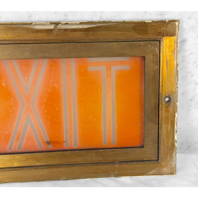 Brass Antique Art Deco Brass & Glass Theater Exit Sign by Kliegl Bros For Sale - Image 8 of 9