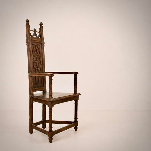Early Medieval Carved Wooden Armchair, France, 1900s For Sale - Image 11 of 11