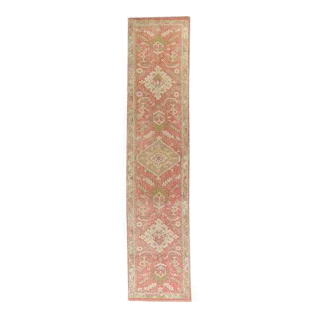 Narrow Antique Turkish Oushak PinkRunner - 2'5" X 12'6" For Sale