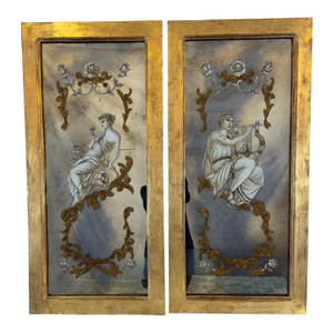 Neoclassical Reverse Painted Mirror Panels, Early 20th Century
