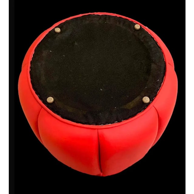 Textile Vintage Custom Upholstered Round Ottoman For Sale - Image 7 of 8