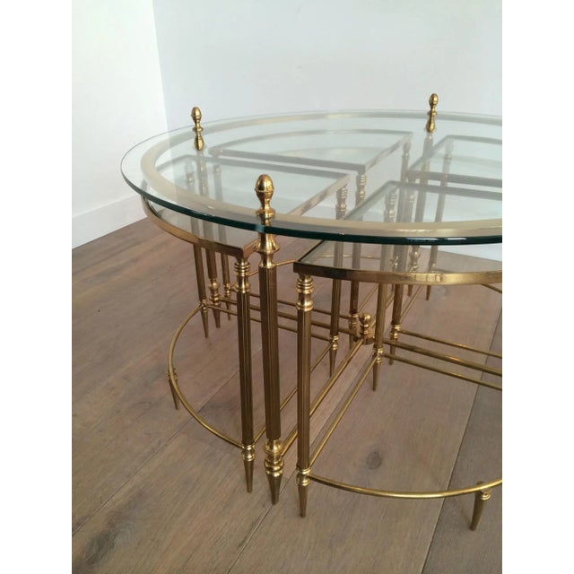 1940s Maison Baguès Neoclassical Round Brass Coffee Table with Nesting Tables - 5 Pieces For Sale - Image 10 of 13