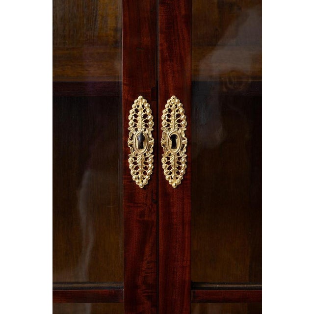 Traditional Antique Empire Glass & Mahogany Bookcase with Gilt Bronze Applications. France For Sale - Image 3 of 7