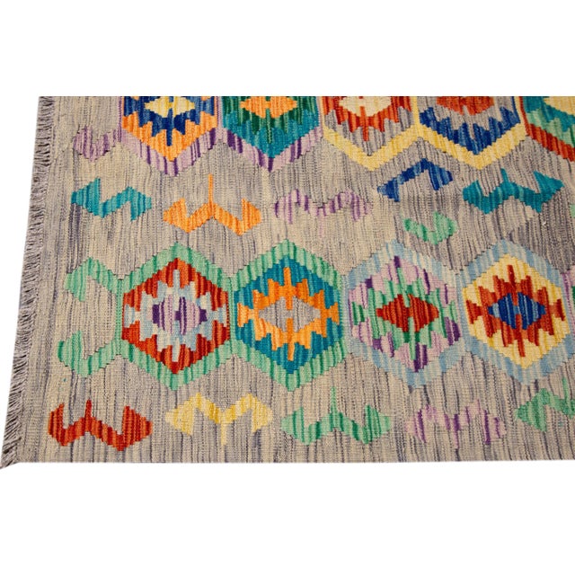 Contemporary Colorful Modern Kilim Handmade Wool Rug For Sale - Image 3 of 10