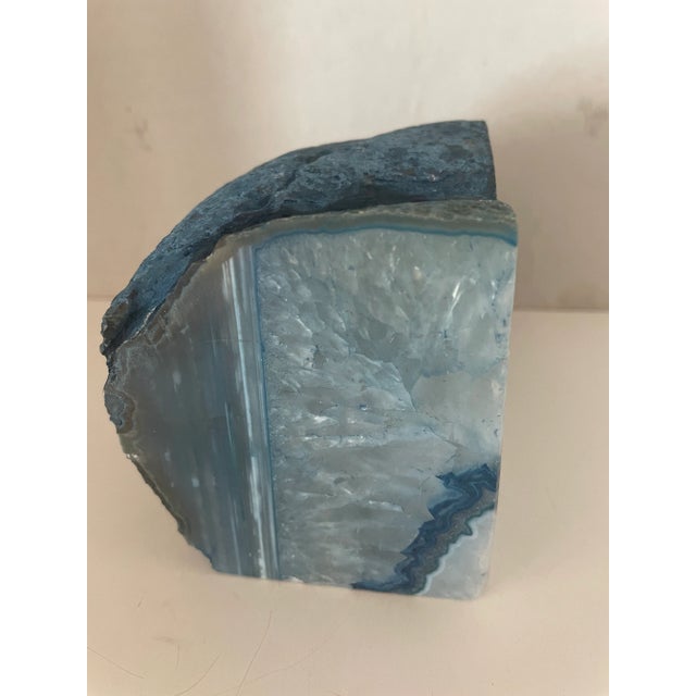 1980s Natural Geode Glass Agate Blue Artesian Polished Stone Specimen For Sale - Image 4 of 11